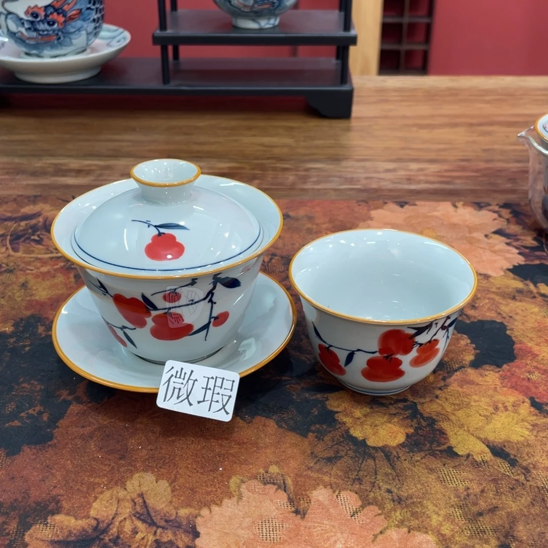 釉下手绘茶具微瑕