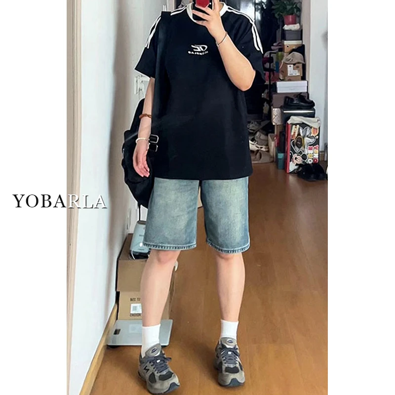 浅色牛仔短裤女高腰秋冬新款大码胖mm遮肚显瘦梨形身材a字阔腿裤