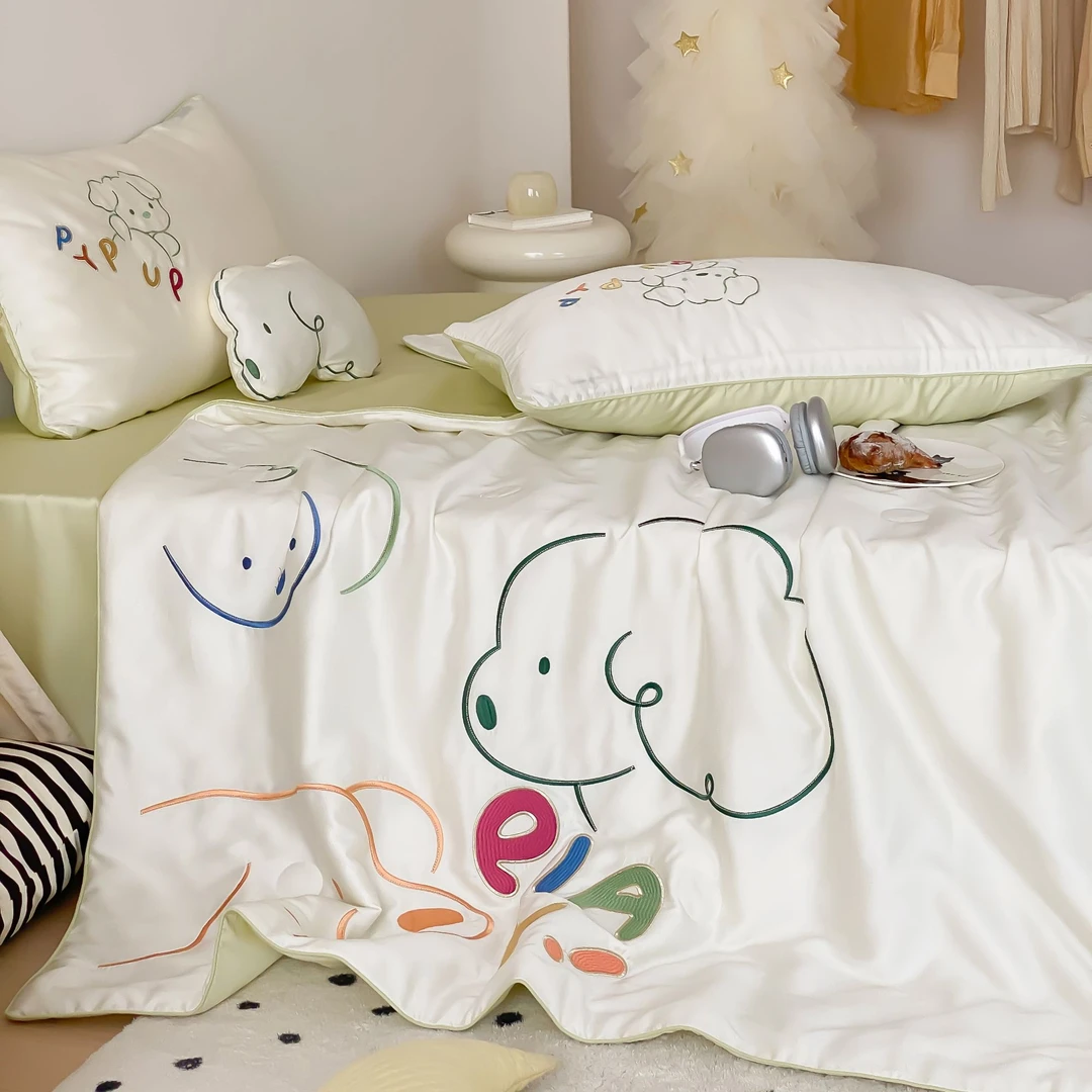 小玲子 小狗 高端天丝大豆夏被 空调被 刺绣款 可爱卡通