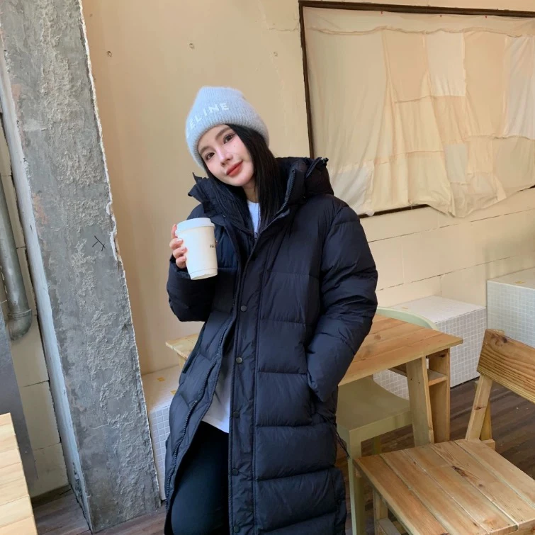 休闲风百搭女生长款时尚羽绒服纯色极简修身保暖外套气质上衣