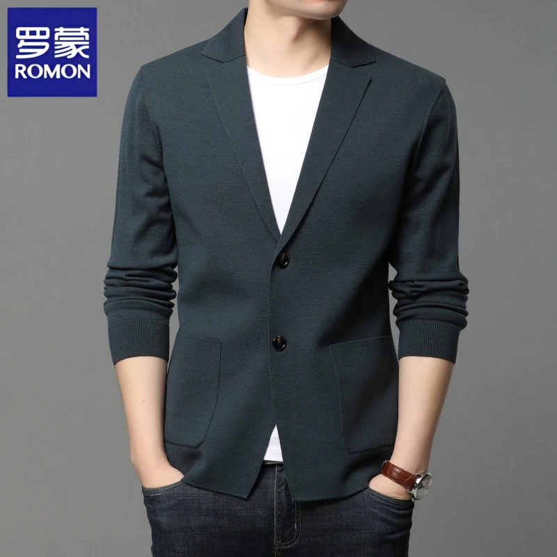 罗蒙春秋季新款中青年时尚男士针织衫休闲开衫西装外套百搭上衣潮