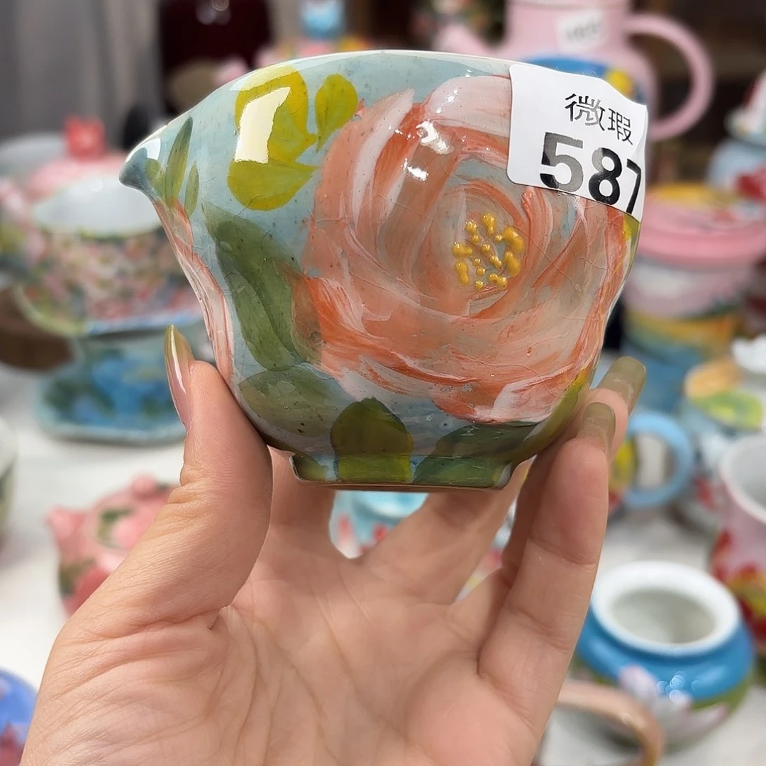 瓷片景德镇手绘高温釉下彩陶瓷茶具装饰