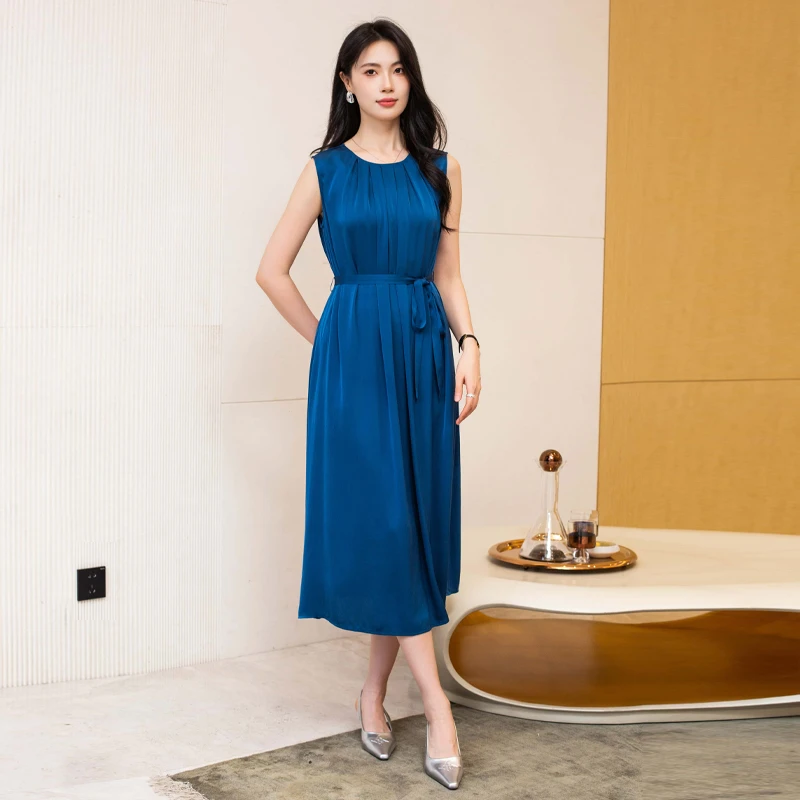 桑蚕丝宽松背心连衣裙气质轻奢显瘦夏季设计师蓝色 LW   82561258