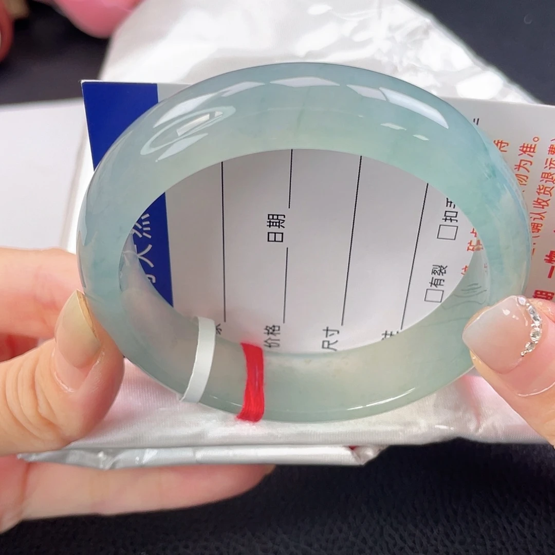 未镶嵌手镯翡翠42号冰种蓝冰飘花轮胎9644
