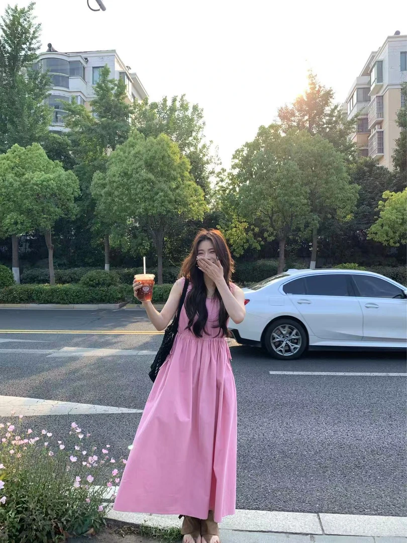 『李木木』夏款上新~~抽绳无袖连衣裙  55984