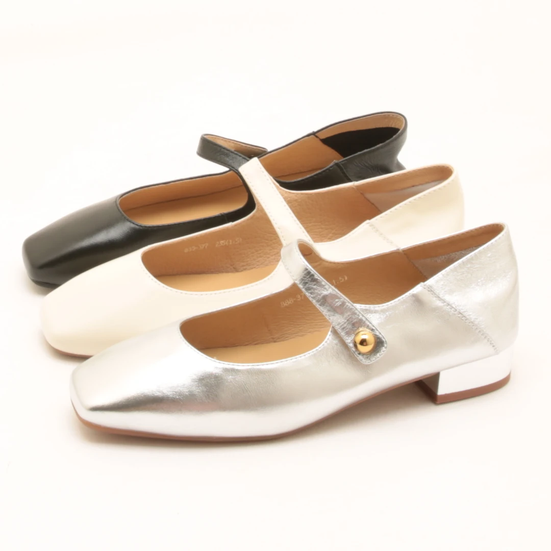 7094春夏新款法式粗跟松紧一字带玛丽珍鞋女休闲低跟真皮单鞋