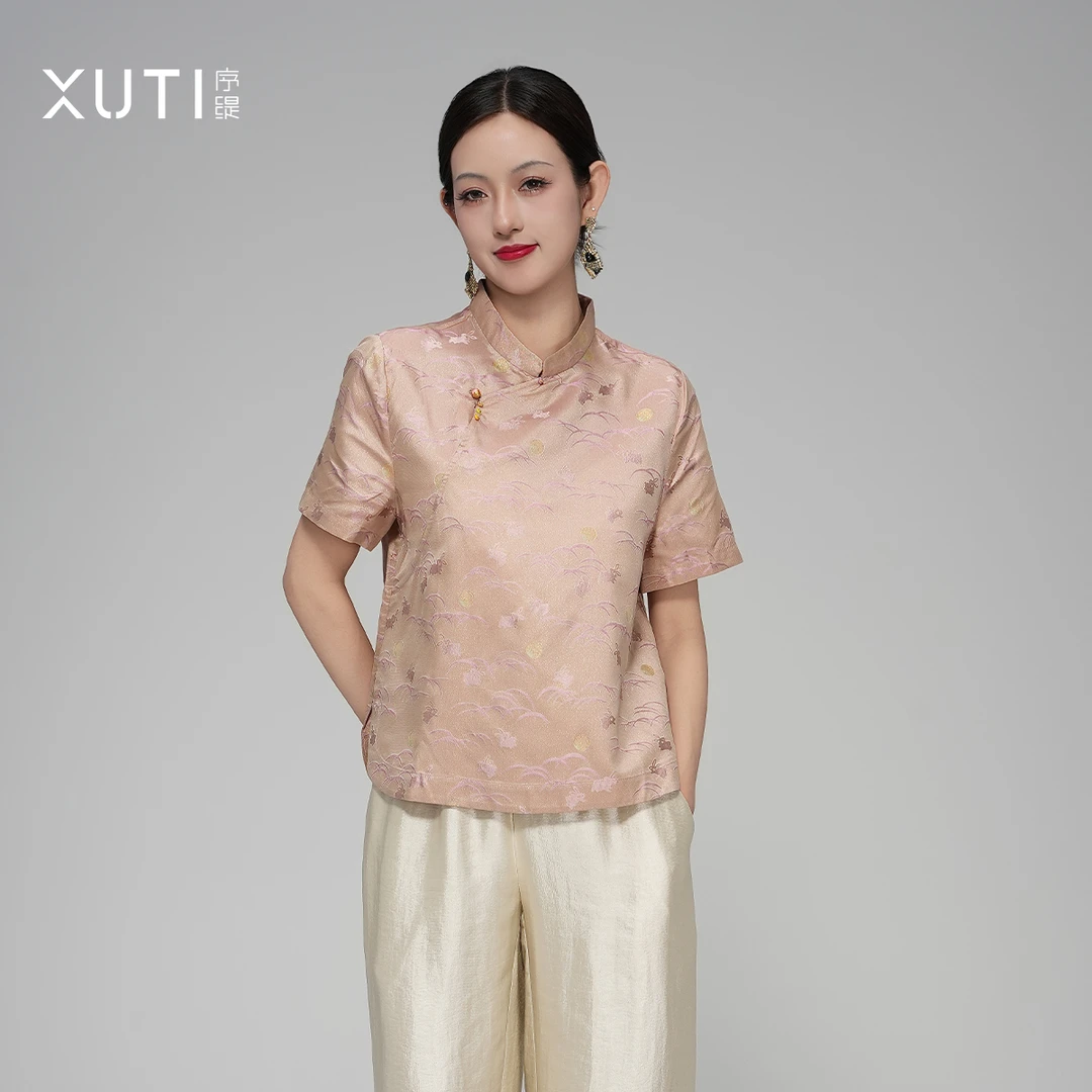序缇『粉曛金霁』夏季新款复古国风新中式女装桑蚕丝上衣J37-15023
