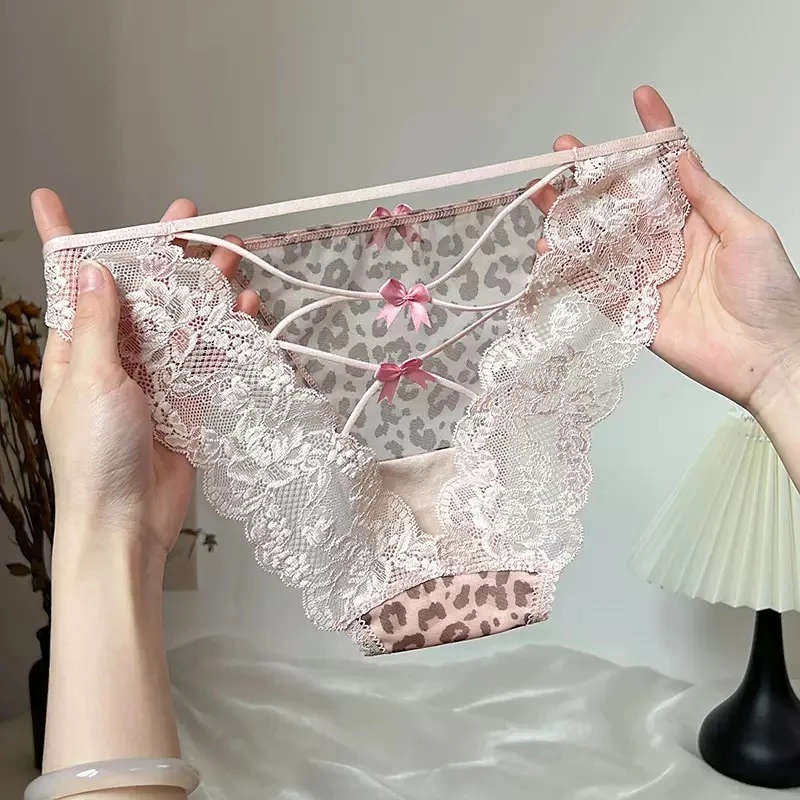 低腰少女豹纹镂空诱惑薄款蕾丝女三角内裤