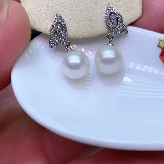 银S925镶嵌淡水珍珠耳饰