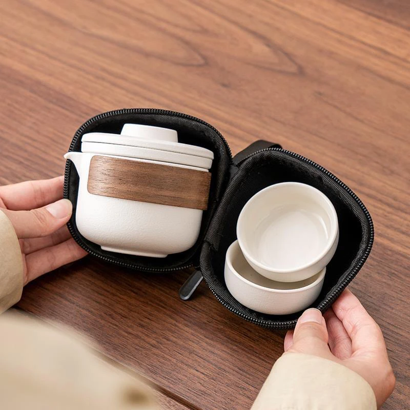 路宝白便携式旅行茶具小套装户外露营随身伴手礼旅游茶杯一壶二杯