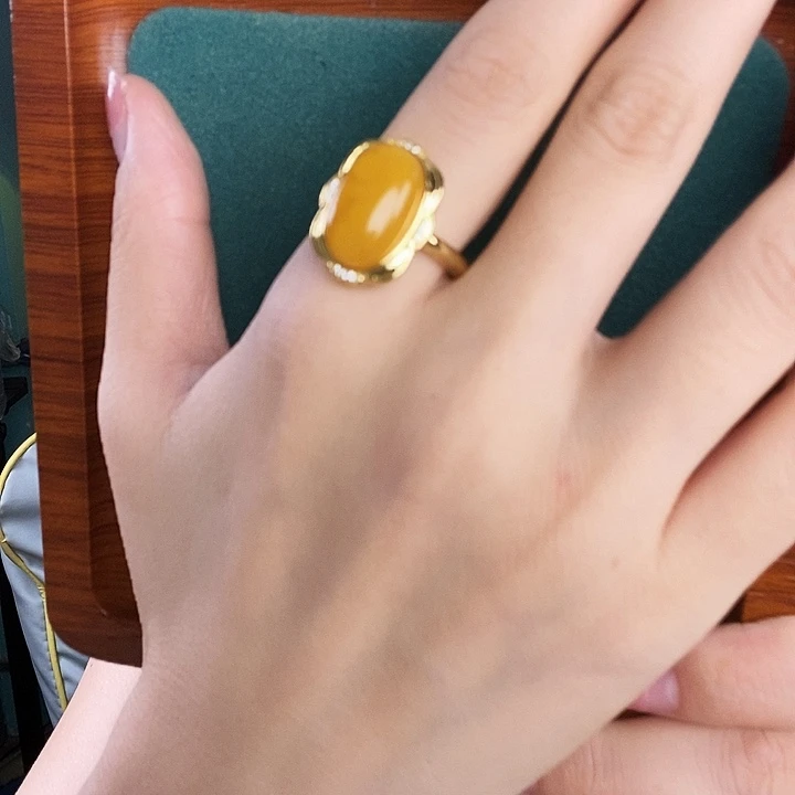 银S925镶嵌蜜蜡戒指戒指