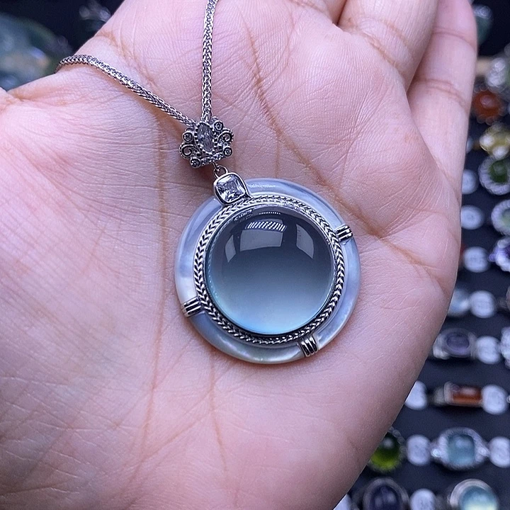 每***咪岫玉银S925镶嵌颈饰吊坠