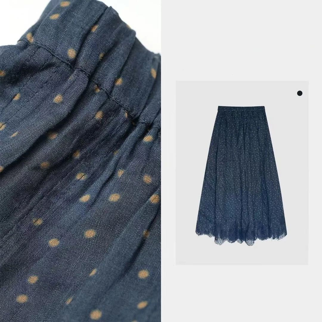 春夏上新高腰松紧波点蕾丝提花裙边半身裙【波光点点】