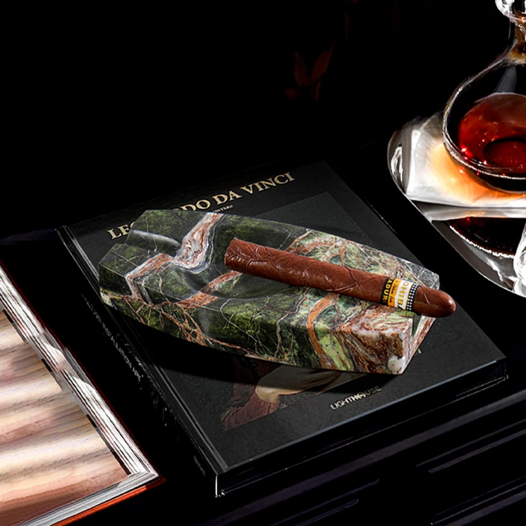 法式中古风大理石雪茄烟灰缸现代轻奢酒店桌面高级感软装饰品摆件