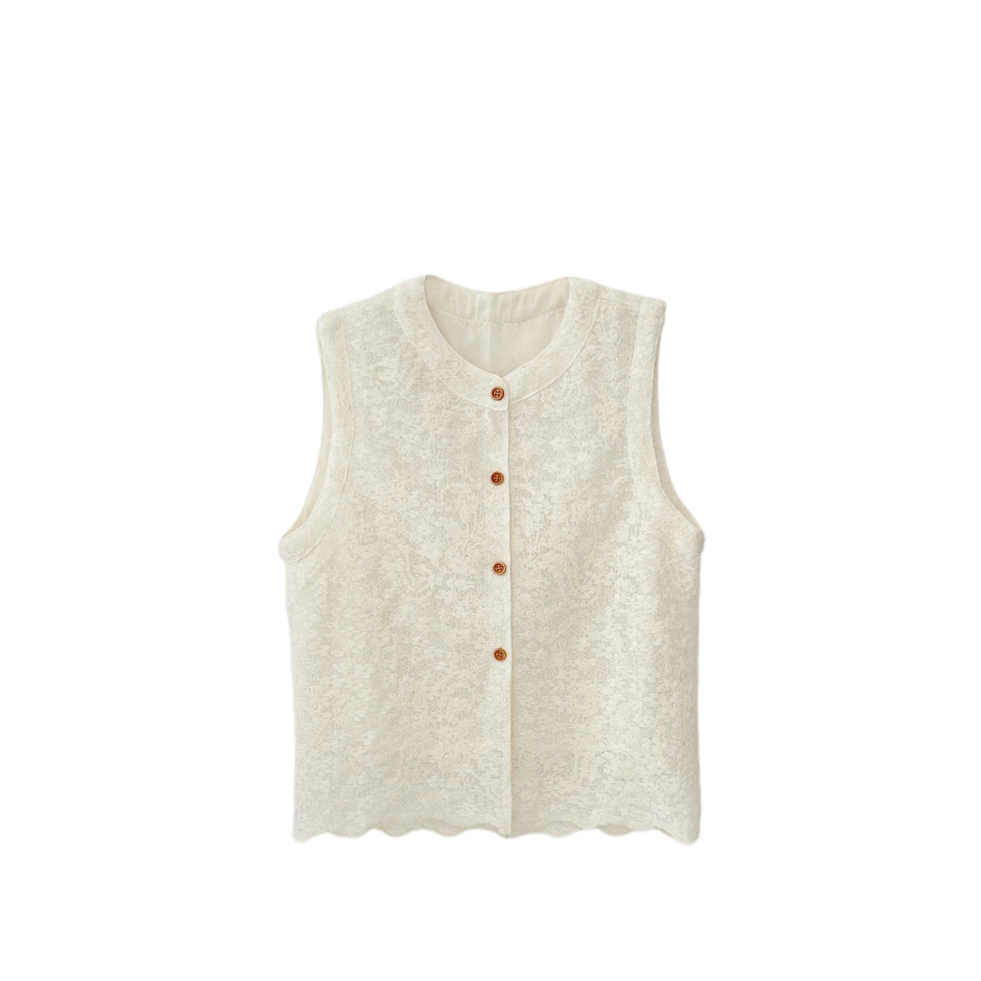 高品质-9010法式蕾丝无袖镂空马甲上衣