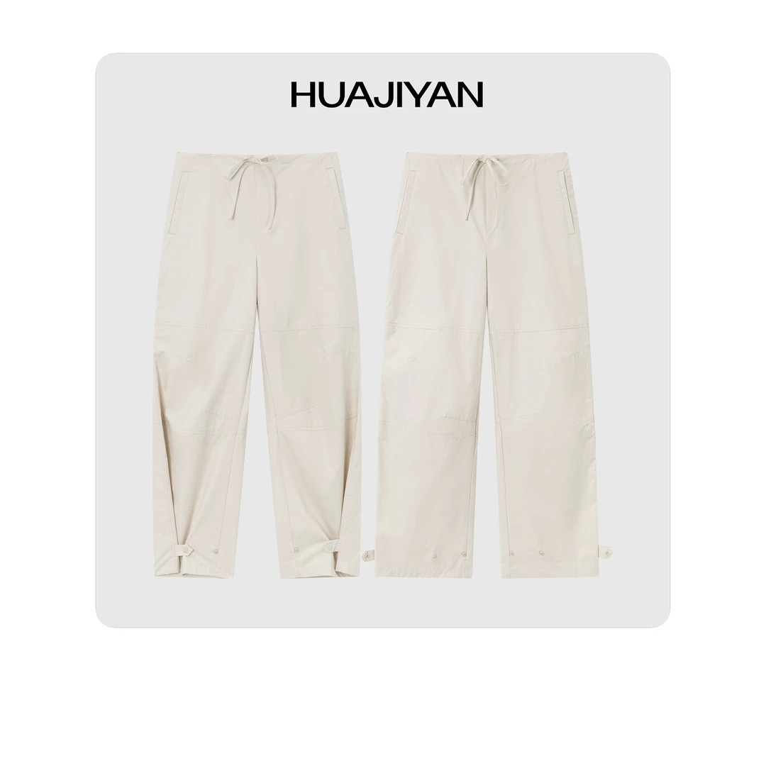 华吉言/HUAJIYAN【麦芒】立体剪裁裤脚扣袢设计后松紧腰休闲裤