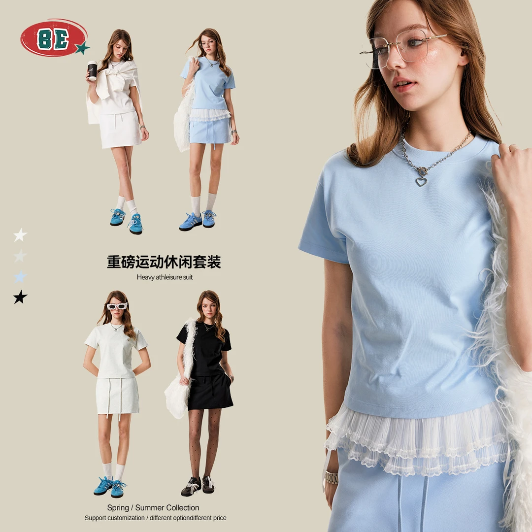 Lutta2025夏季欧美简约户外运动休闲短袖短裙两件套女装