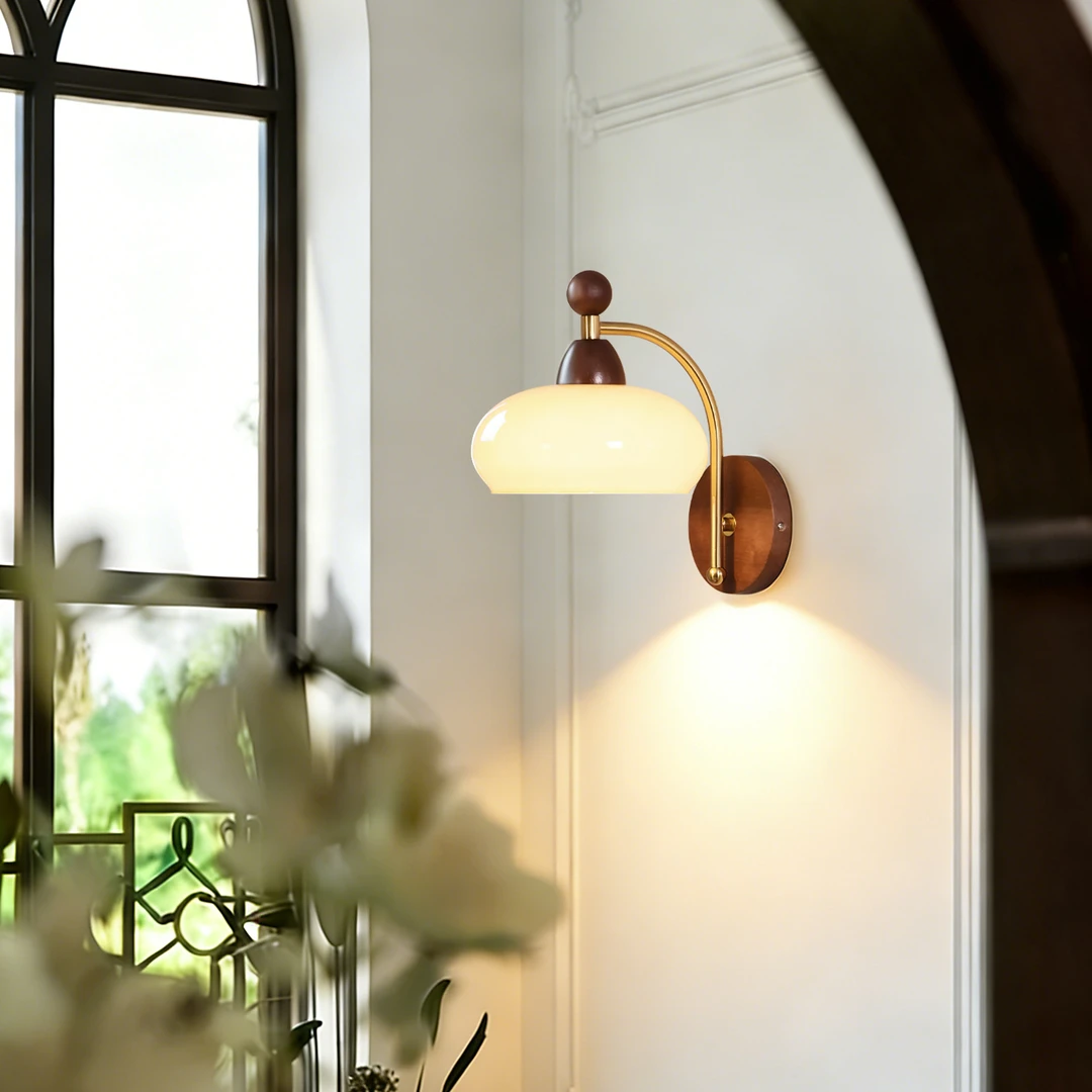 中古实木壁灯客厅卧室床头灯2026新款法式复古楼梯过道走廊墙壁灯