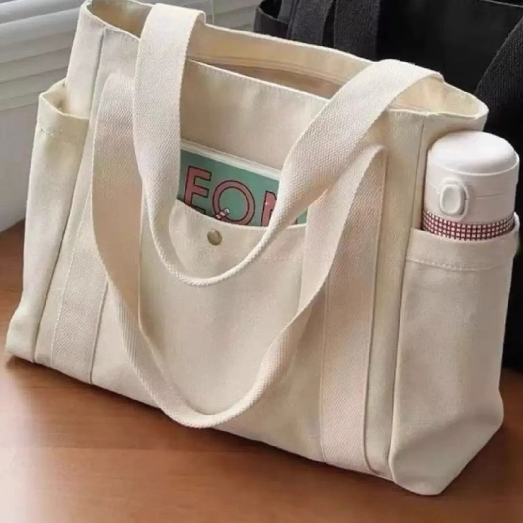 百搭帆布包大容量上班外出高颜简约通勤包文艺学生装书单肩包包