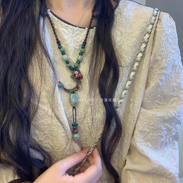 合金陶瓷项链 气质编织欧美彩色手作手工时尚百搭浪漫复古项链