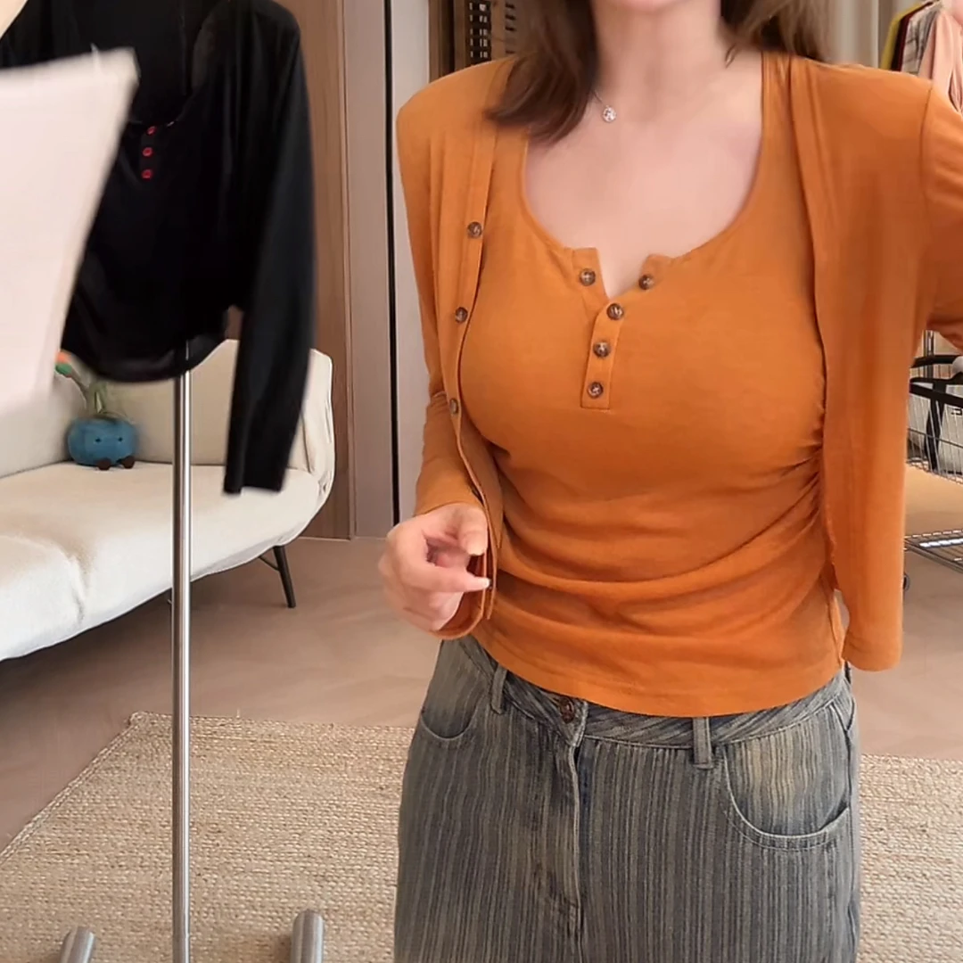 休闲风针织开衫+吊带两件套2025早秋新款欧若风百搭气质长袖套装