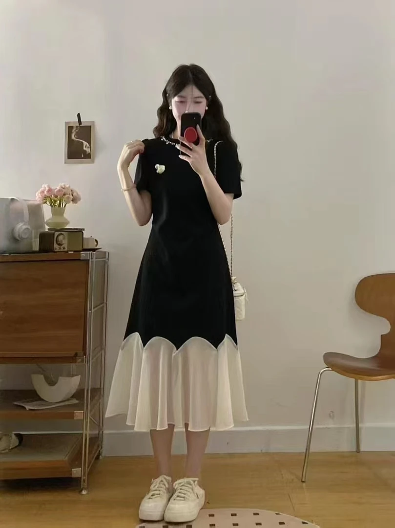 9328连衣裙女2025夏季休闲显瘦荷叶边拼接气质长裙