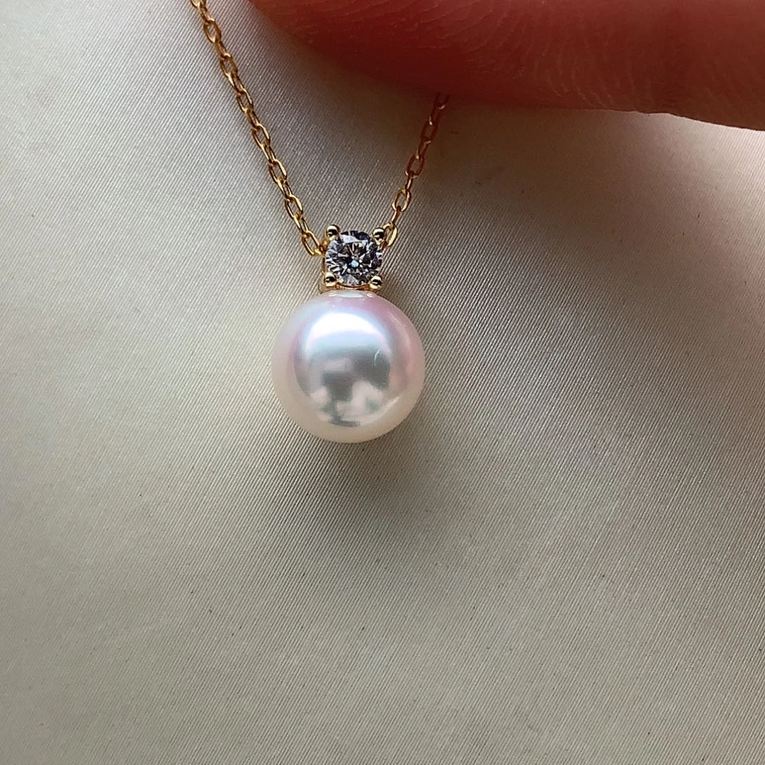 银S925镶嵌海水珍珠吊坠(赠链)8-8.5mm ak