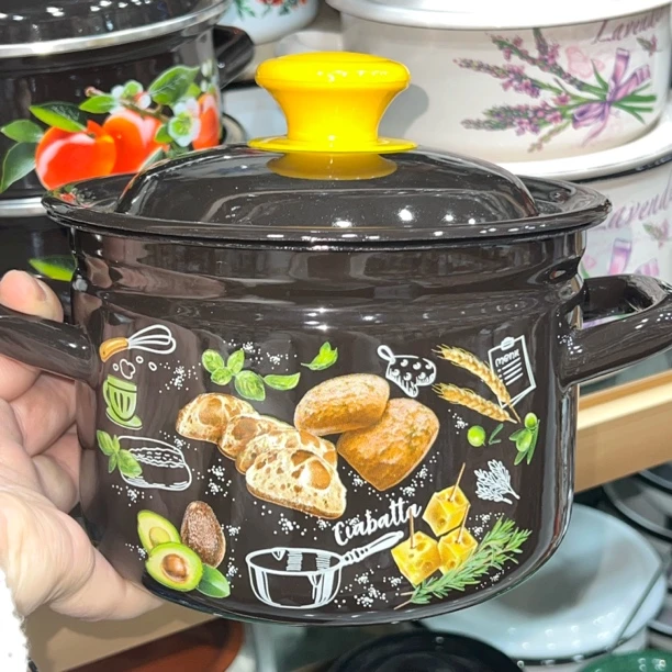 俄罗斯原装进口正品搪瓷2升双耳锅宝蓝色郁金香汤锅加厚款通用灶