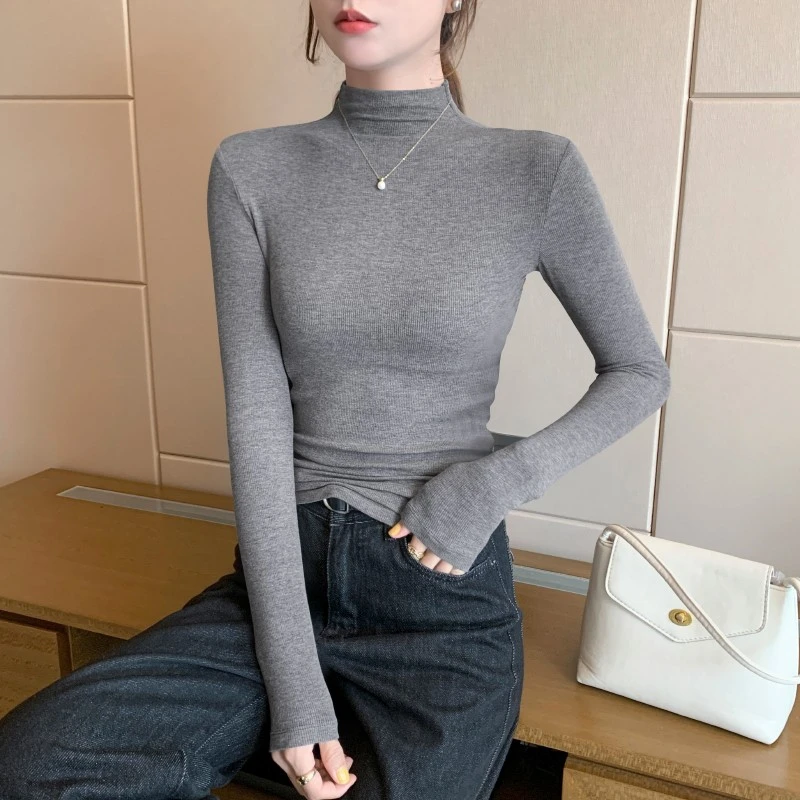 保暖半高领打底衫女内搭秋冬2026新款紧身螺纹洋气高级感中领上衣