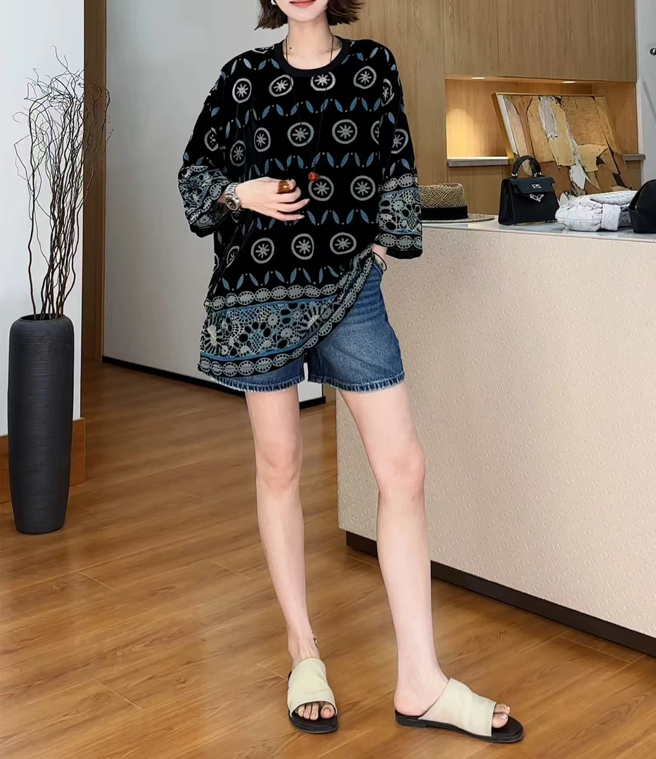 凤姐定制 {丝绒T恤} F0062025059 夏季新款小众极简风百搭丝绒T恤