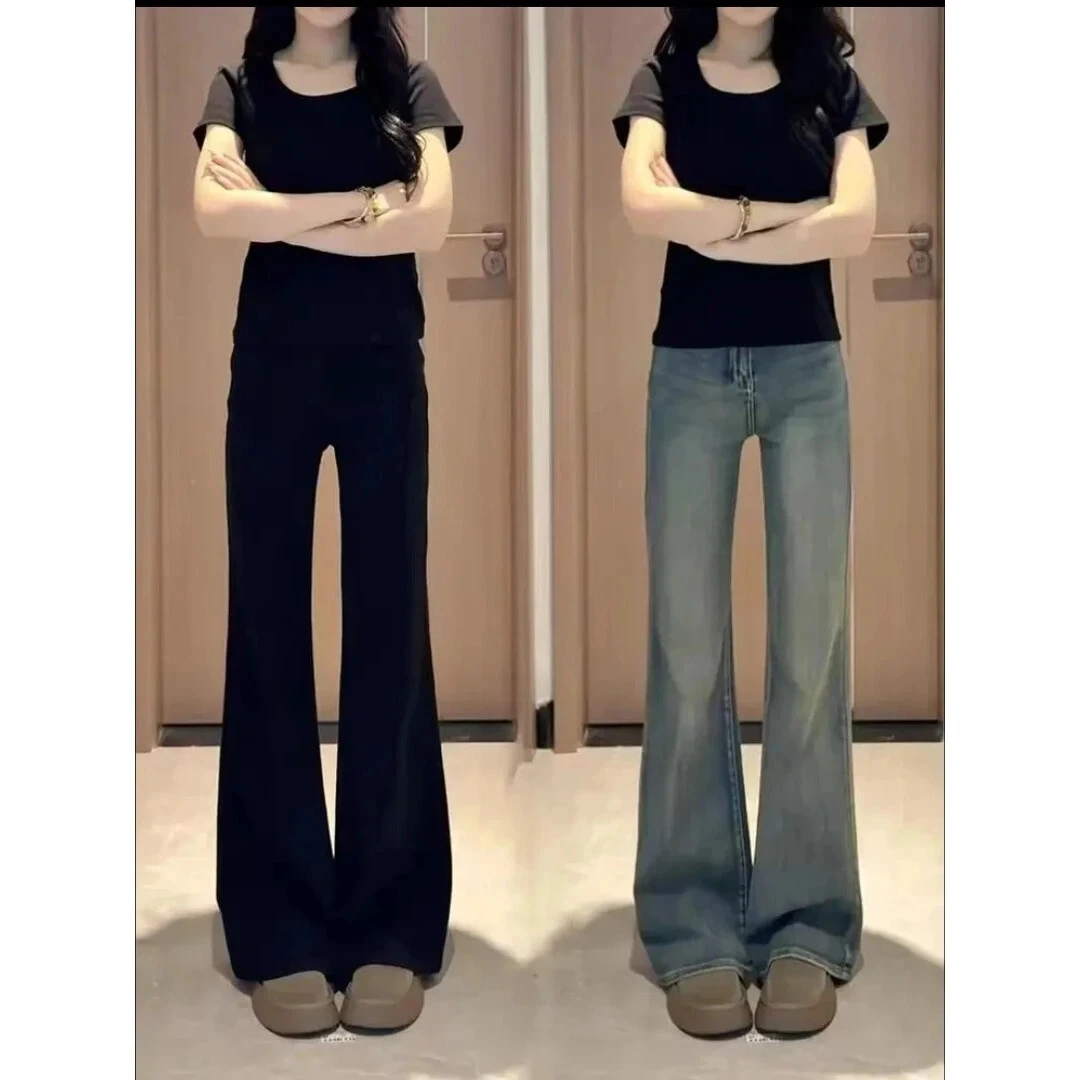 2025早秋新款复古微喇牛仔裤女春季新款高腰弹力修身显瘦胖妹妹mm