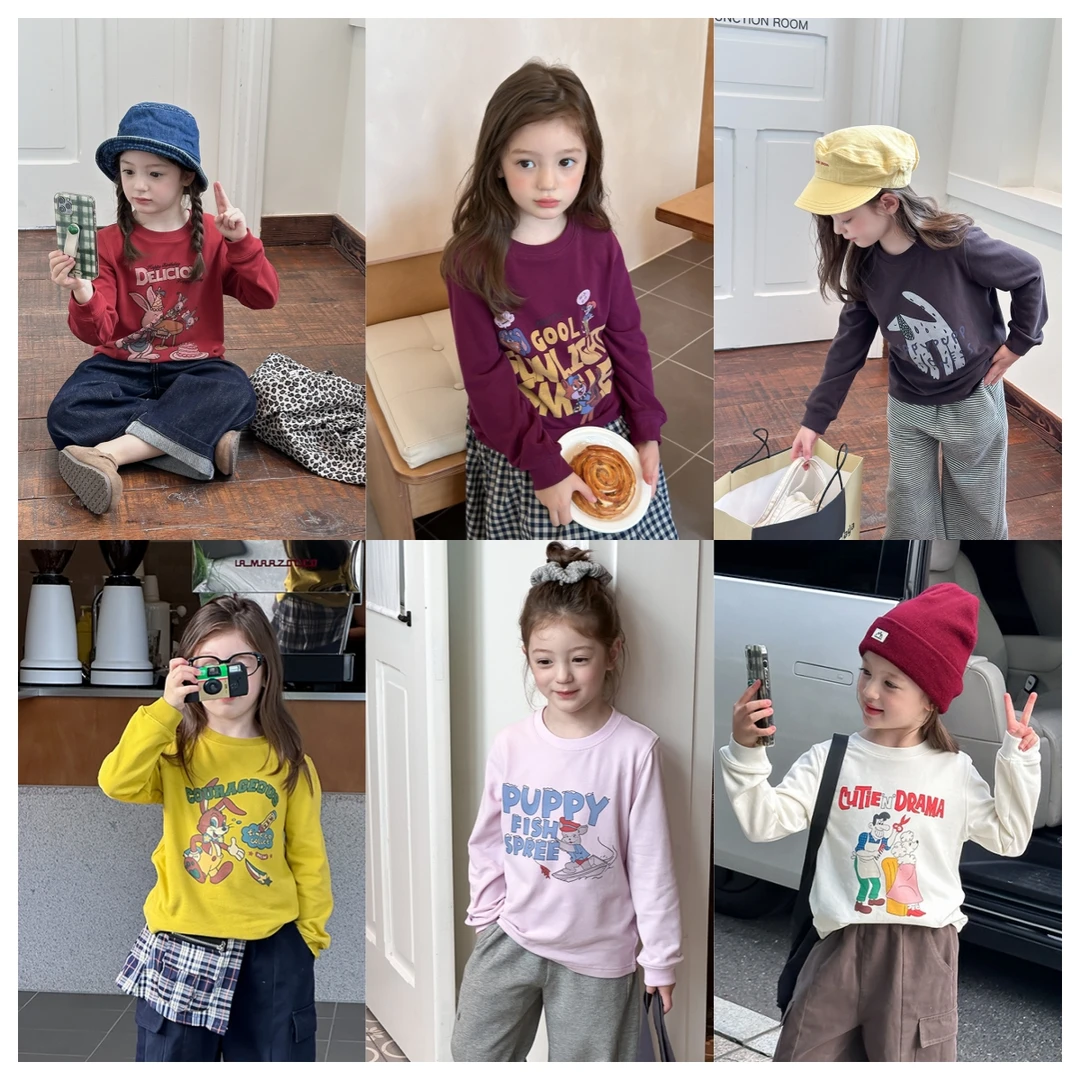 云朵绒棉【小梨涡】儿童秋季舒适休闲韩版长袖T恤卡通打底衫25F020