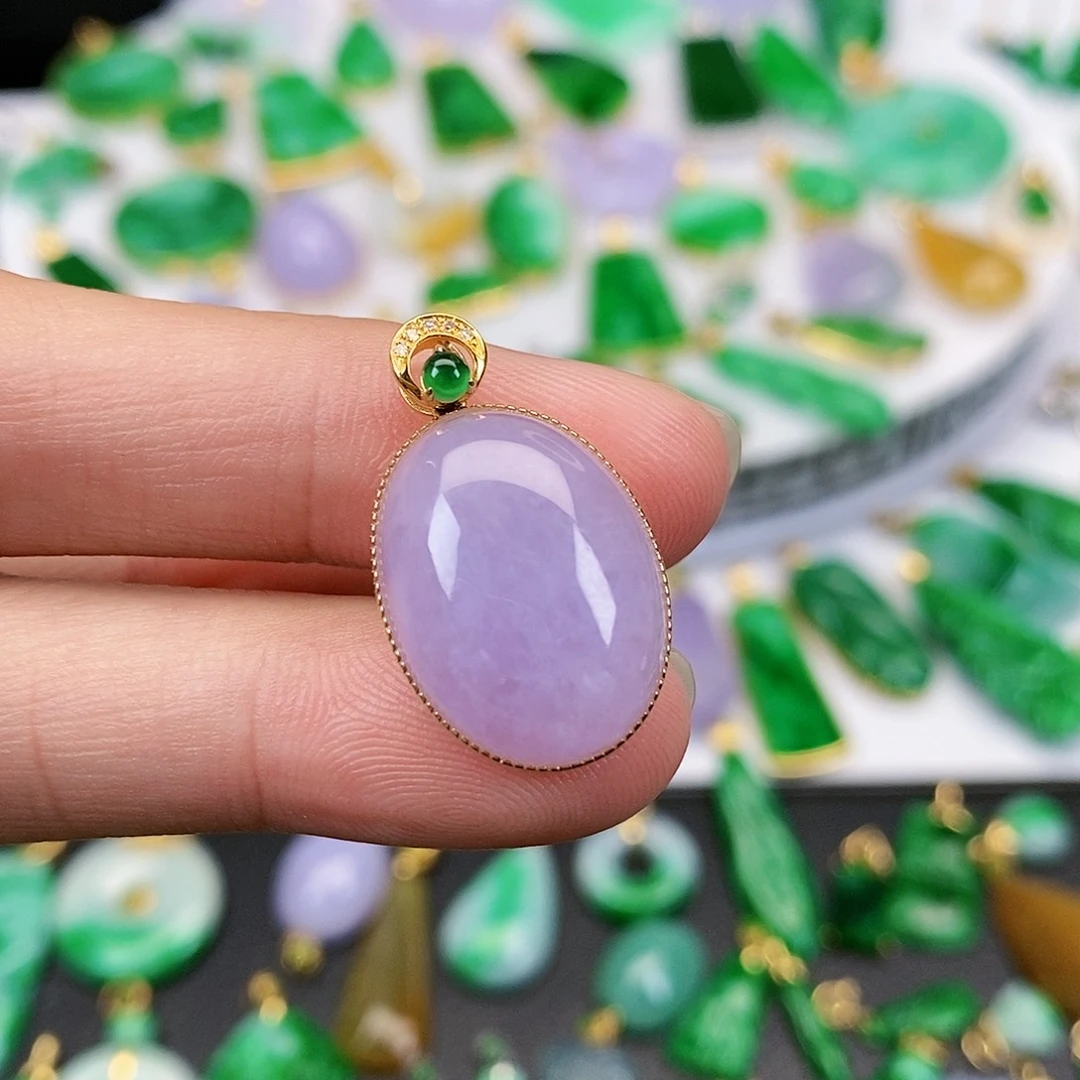 翡翠吊坠(不含链)18K金镶嵌