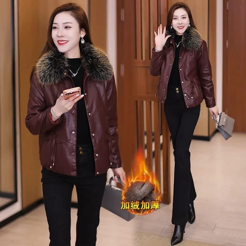 [进口高品质软皮]皮衣2025春秋冬季新款韩版保暖宽松显瘦时尚洋气