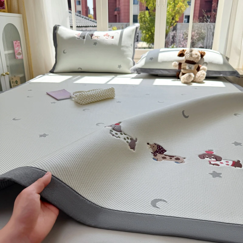 新款凉感冰豆豆凉席床席三件套夏季儿童冰丝软席子单人空调席床笠