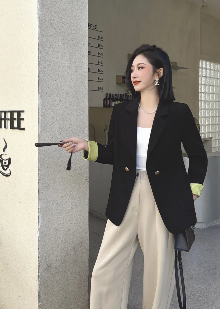 9805 新款西装外套女新款双排扣韩版宽松休闲