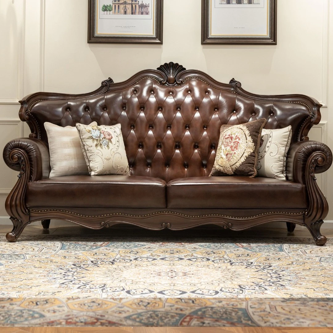 庄顿实木沙发大户型沙发客厅欧式别墅咖色整装家具雕花家用奢华