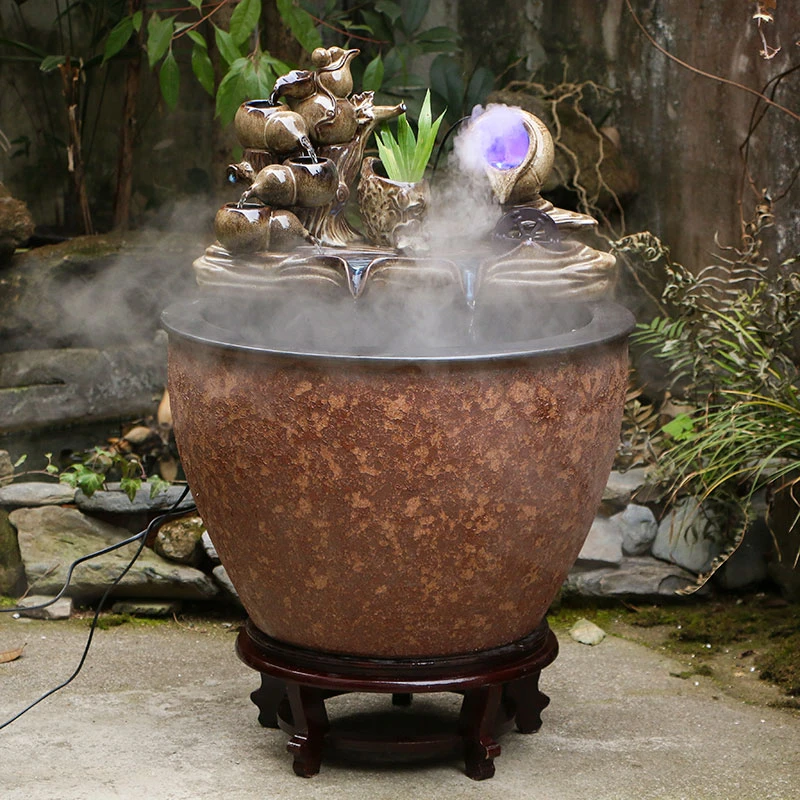 景德镇陶瓷鱼缸客厅办公室落地家用循环流水庭院户外缸睡莲金鱼盆