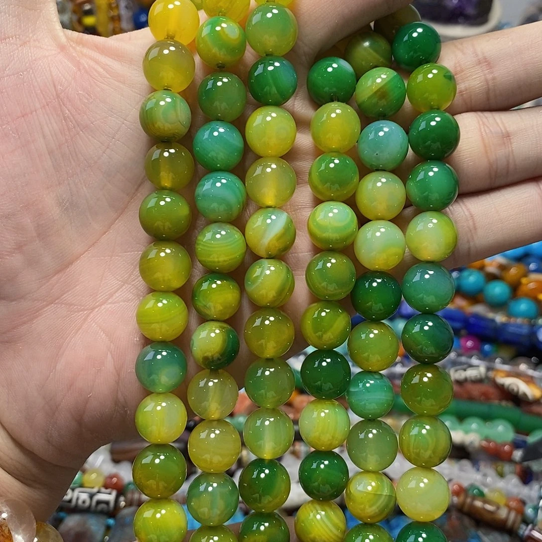 石英质玉未镶嵌，青提缠丝玛瑙12mm，