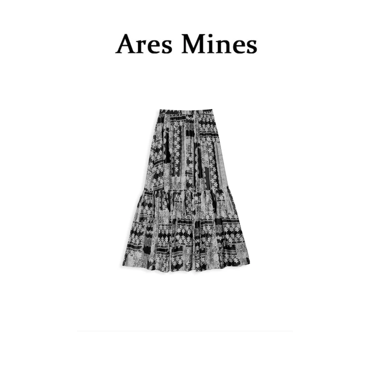 【盛朗熙Ares Mines】中式优雅 文艺气质碎花松紧高腰A字半裙长裙