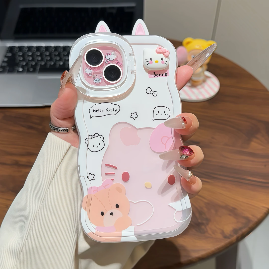 抱熊KT耳朵双支架适用iPhone17苹果16手机壳华为p70vivoppo小米15