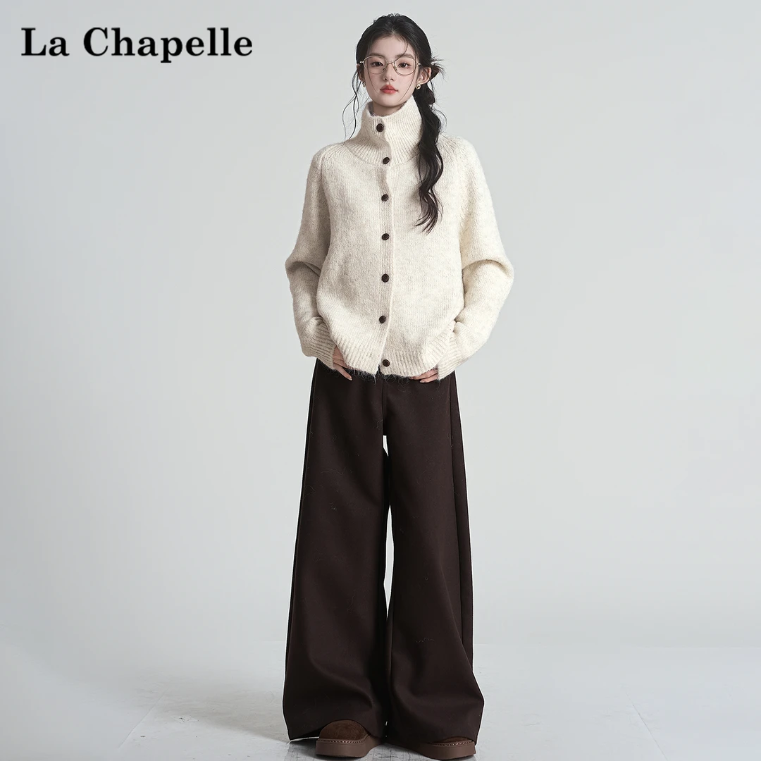 拉夏贝尔2025秋冬新高级感复古软糯毛衣外套女慵懒风高领针织开衫