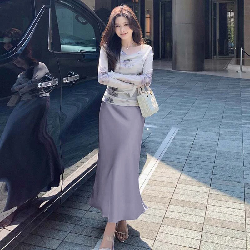 【两件套】【有里布】高级感修身上衣女春秋高腰半裙包臀鱼尾D3510