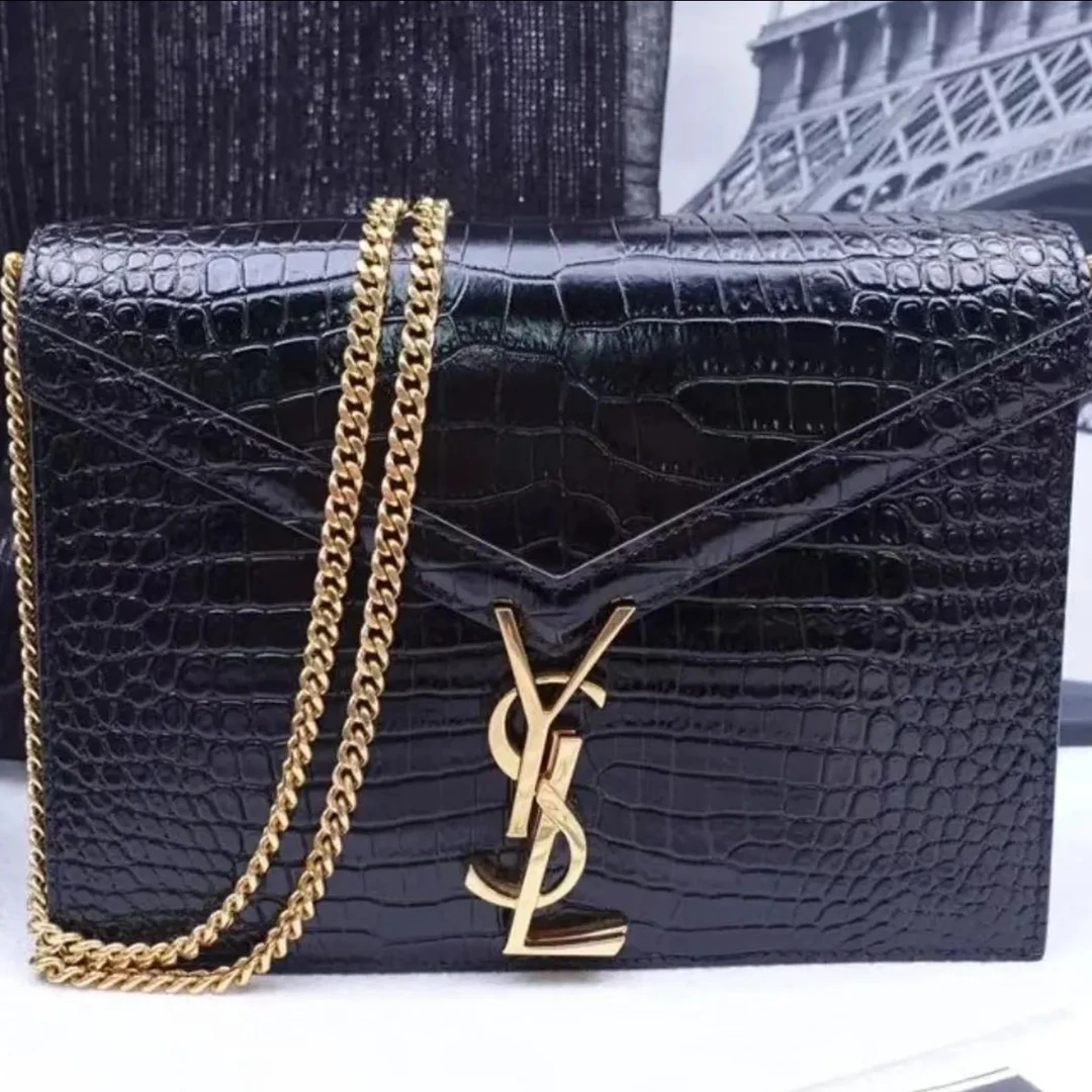 99新 YSL/圣罗兰 新鳄压信封cassandra/黑金/单肩斜挎包（D店）