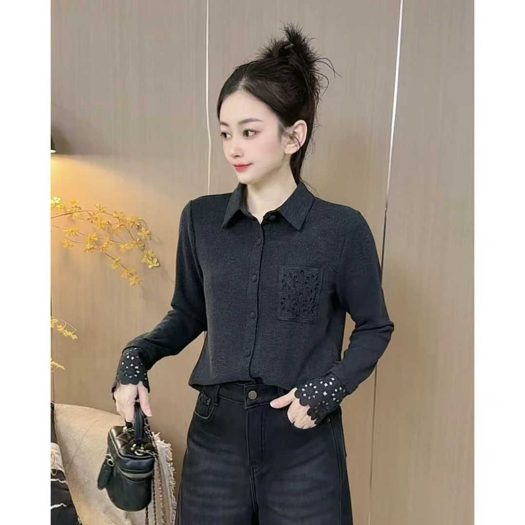 【7261】新品冬款慕斯双面绒衬衫领设计感百搭长袖显瘦上衣