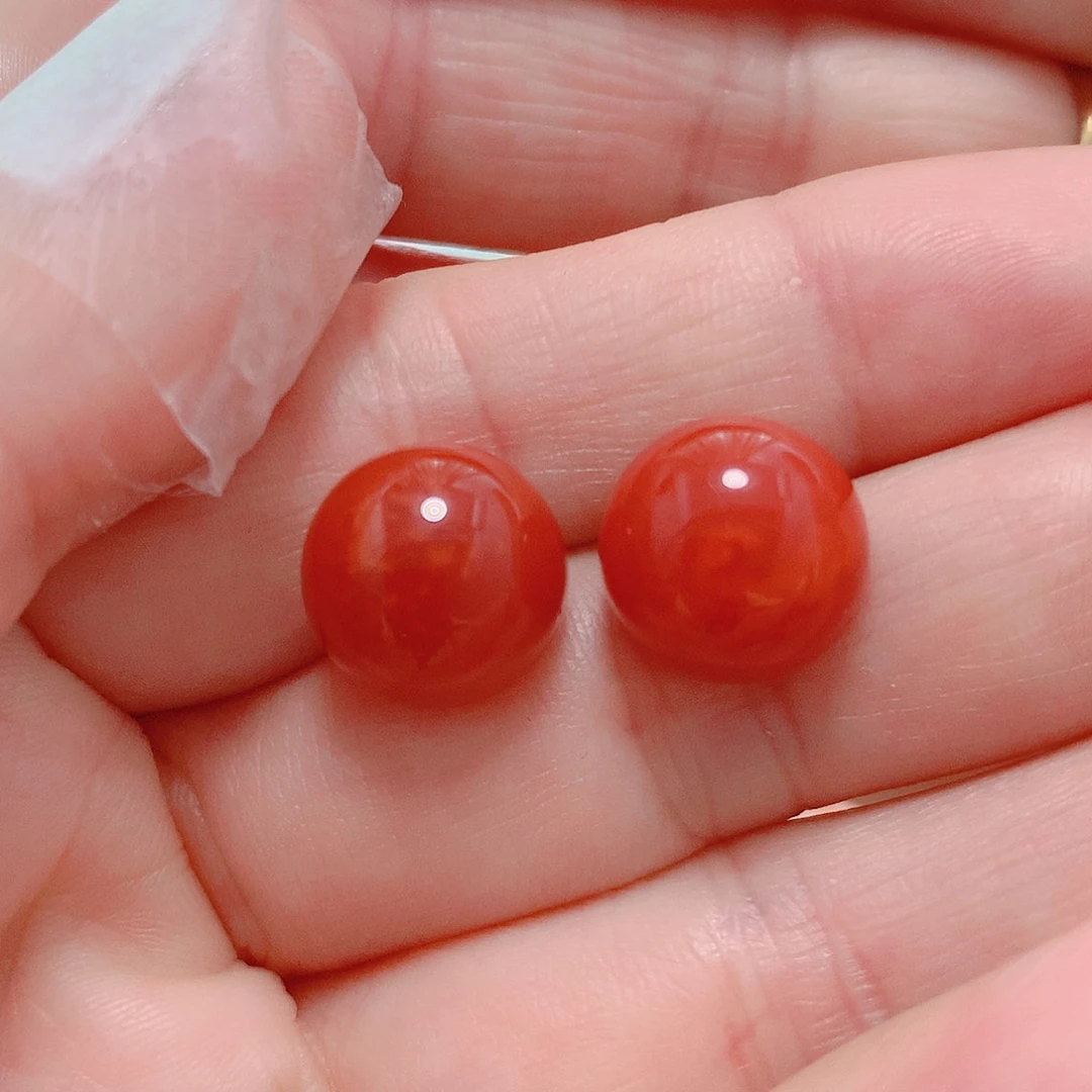 南红玛瑙耳钉银S925镶嵌
