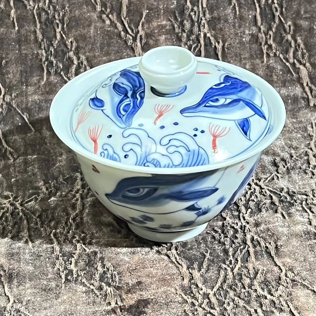 【静姐小院】釉里红鲸鱼盖碗（正春0394）