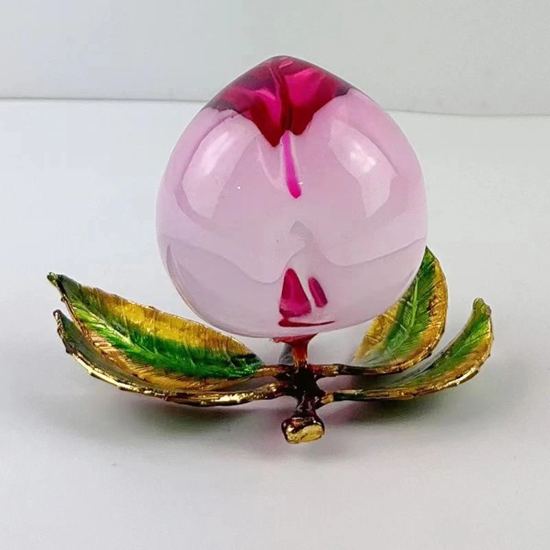 水蜜桃摆件K9水晶水蜜桃摆件人工掐丝珐琅彩工艺