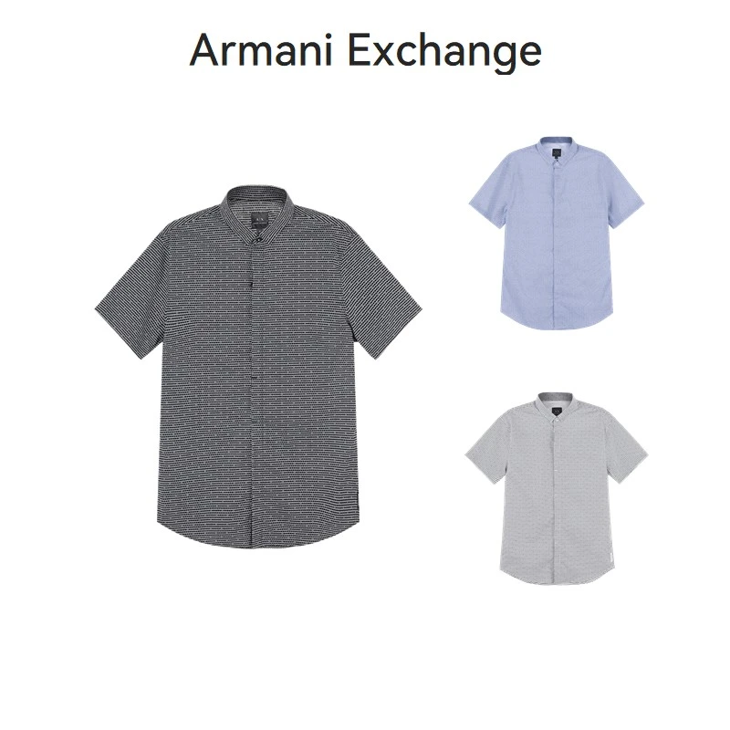 AX阿玛尼Armani 男士三角图案修身短袖衬衫3RZC04 ZNEAZ