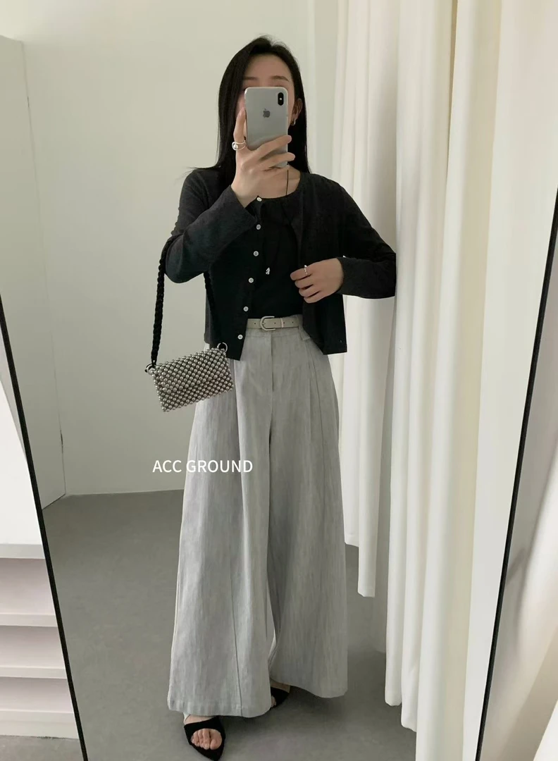 高腰显瘦阔腿裤简约设计气质百搭休闲直筒长裤春秋女士